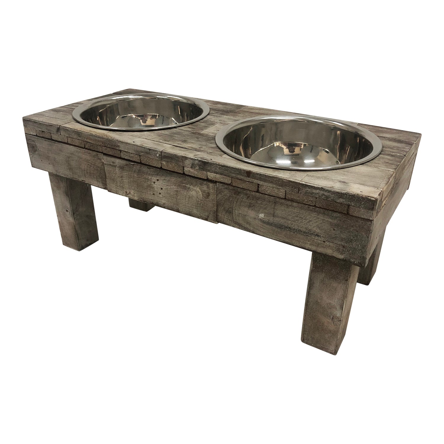 Huntley Berjen Table Double Feeder, Large Brown Wash | 02189