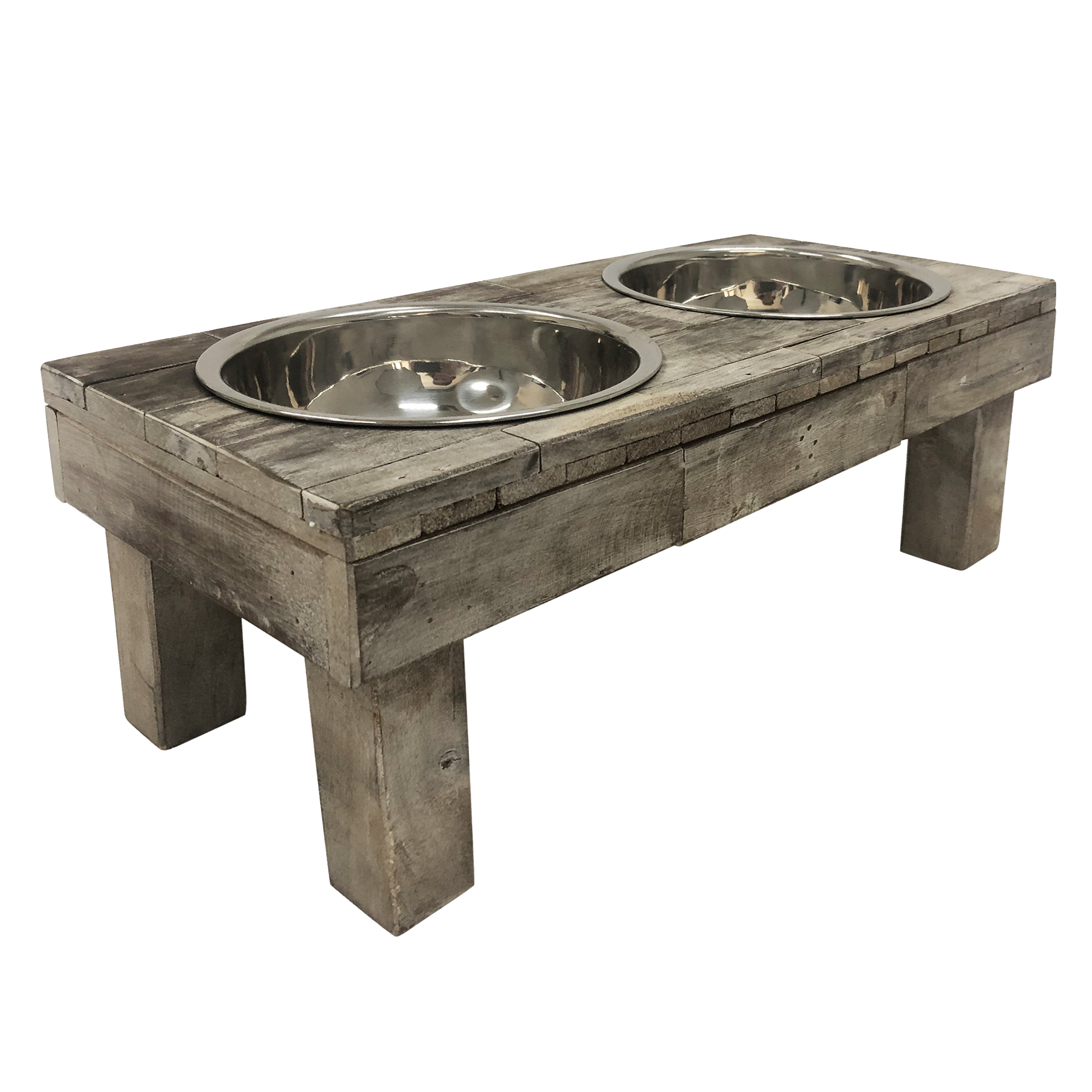 Huntley Berjen Table Double Feeder, Large Brown Wash | 02189