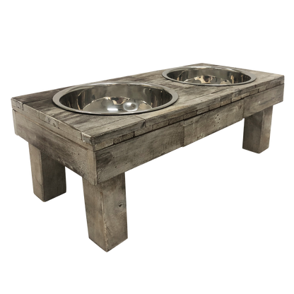 Huntley Berjen Table Double Feeder, Large Brown Wash | 02189