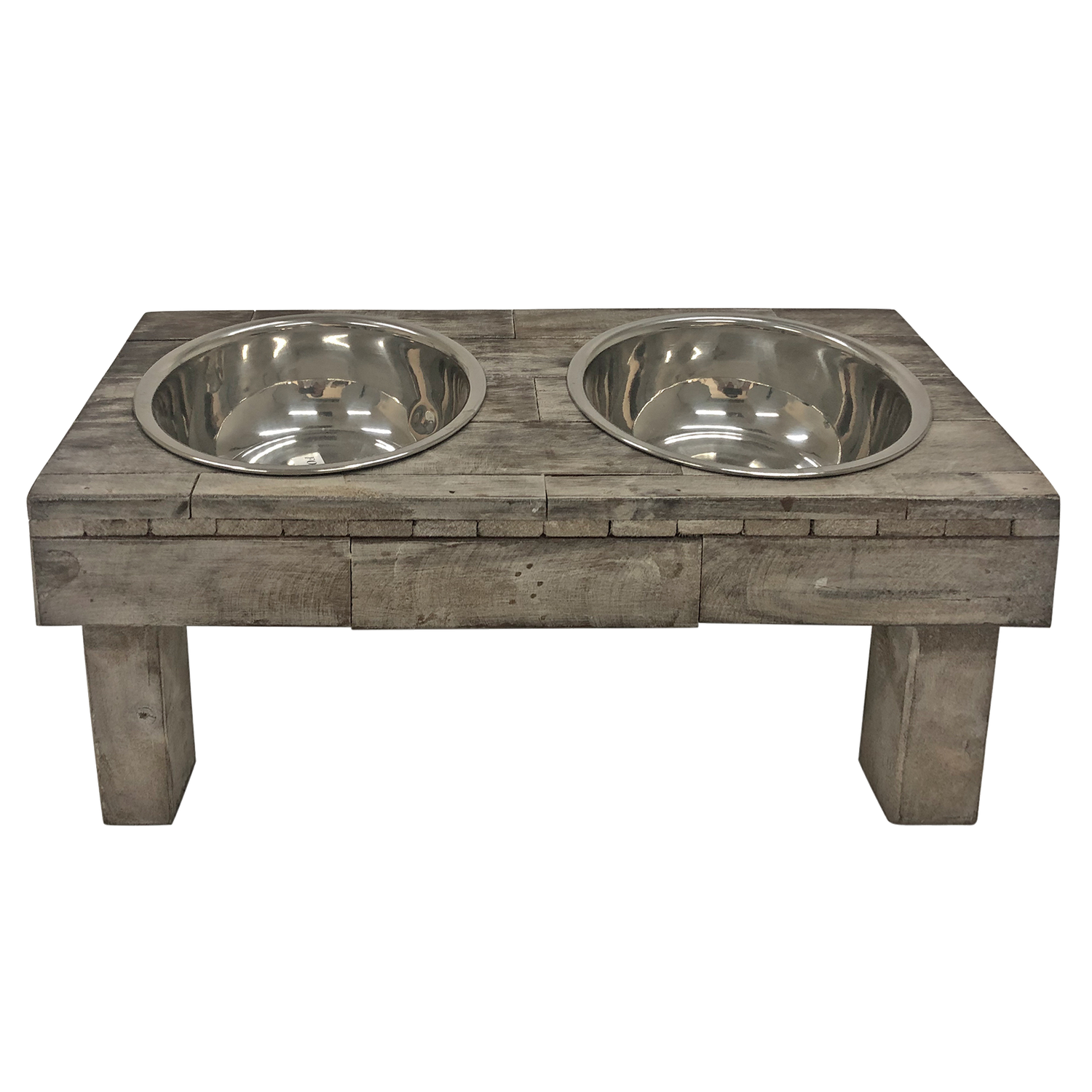 Huntley Berjen Table Double Feeder, Small Brown Wash | 02191