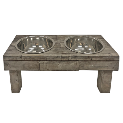 Huntley Berjen Table Double Feeder, Small Brown Wash | 02191