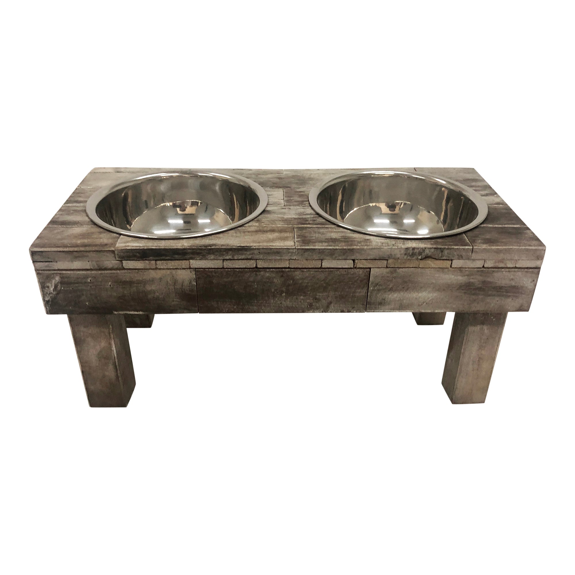 Huntley Berjen Table Double Feeder, Small Brown Wash | 02191