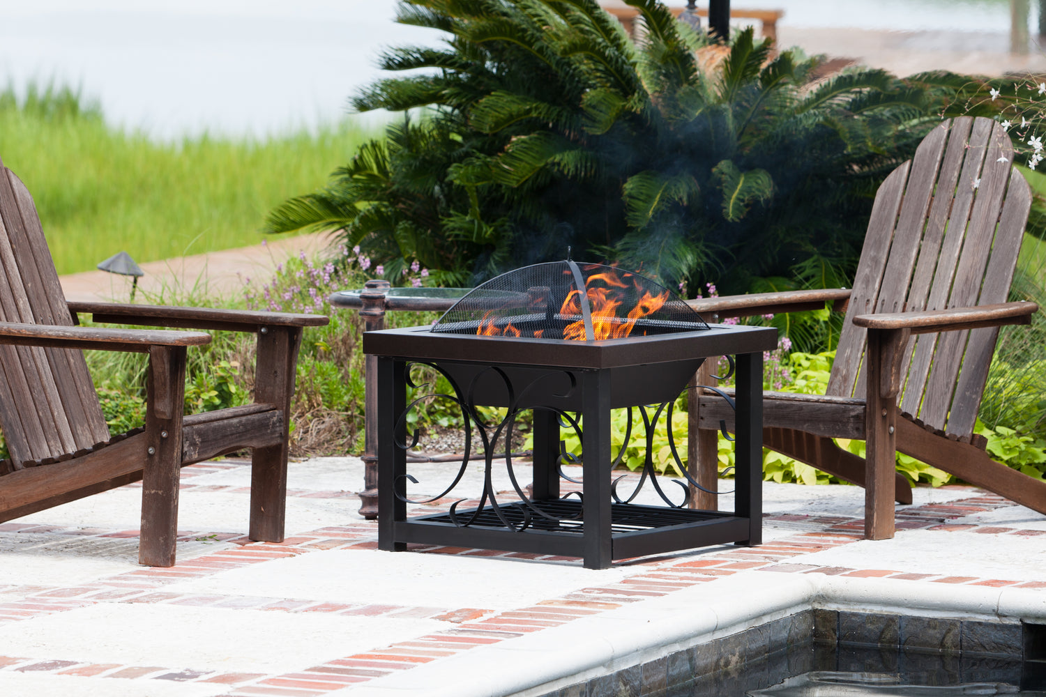 Hammer Tone Bronze Finish Cocktail Table Fire Pit | 61331