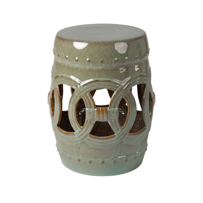 Large Medallion Ceramic Indoor/Outdoor Garden Stool/Table in Olive Jade Green | 63614