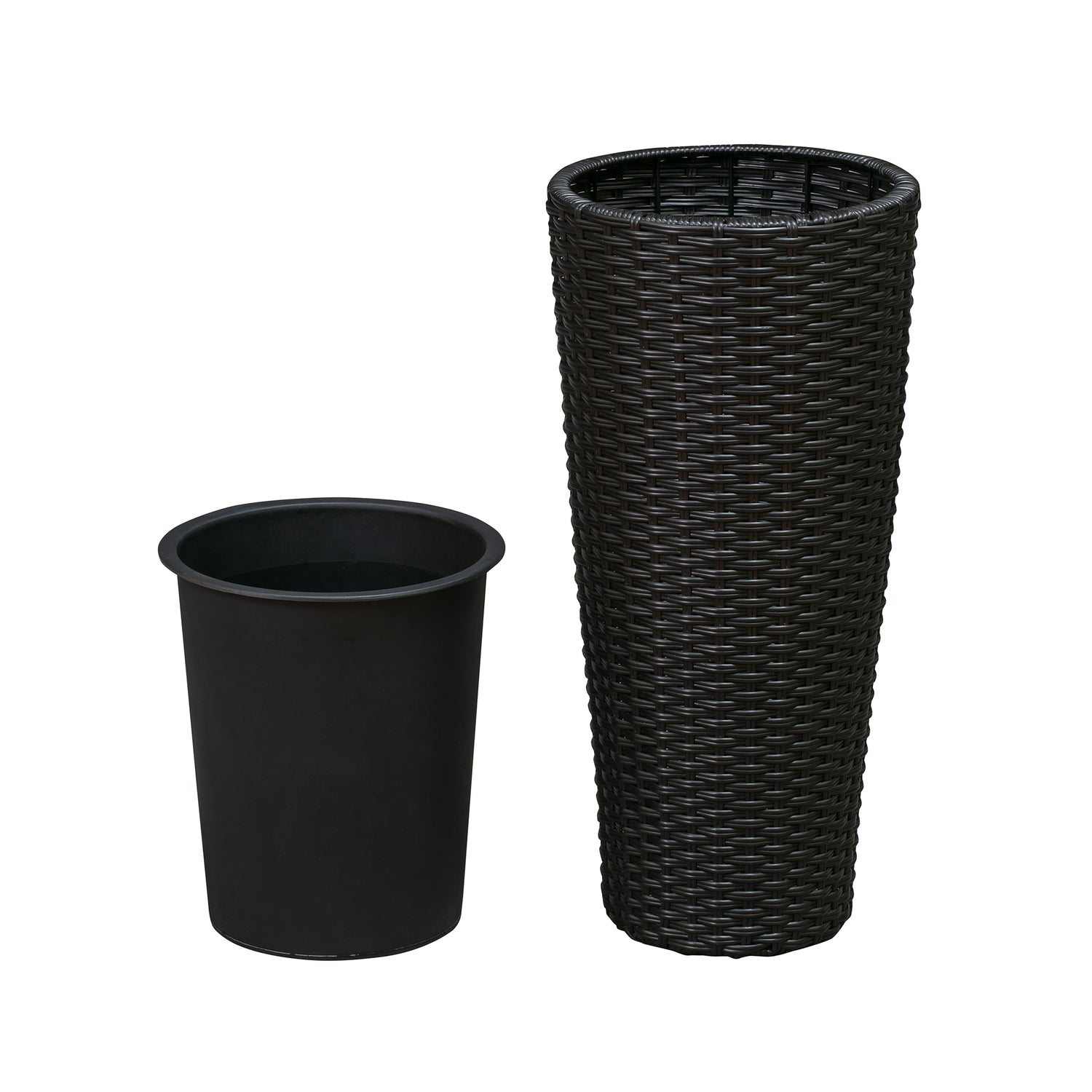 Noah Round Wicker Planter 2-piece Set in Black | 63741