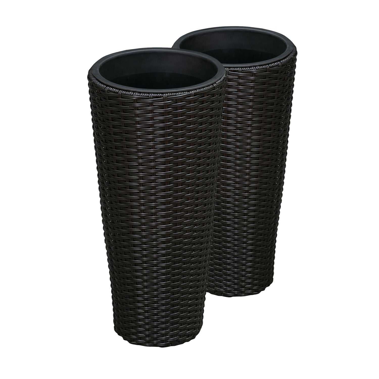 Noah Round Wicker Planter 2-piece Set in Black | 63741