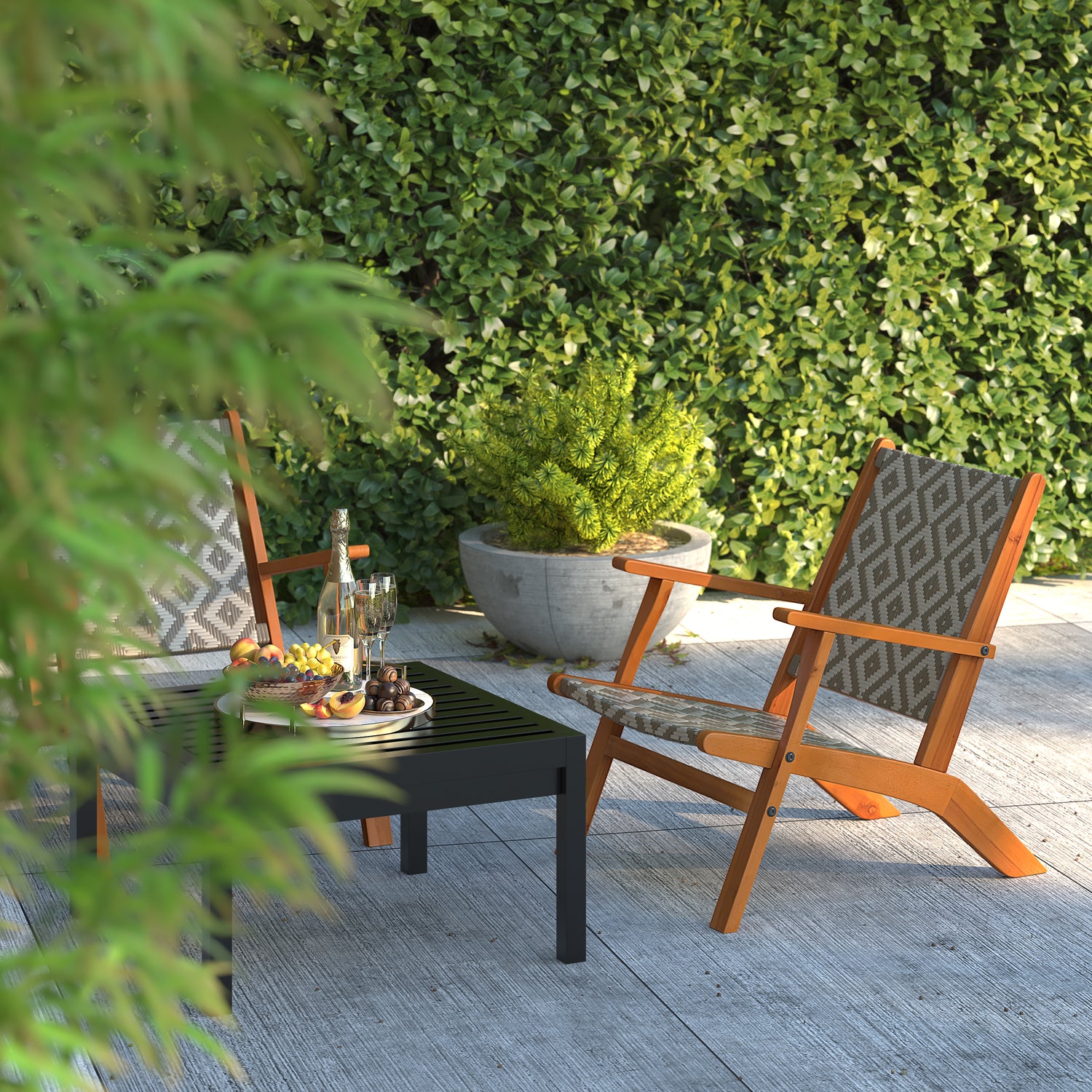 Vega Natural Stain Outdoor Chair in Diamond-Weave Wicker | 64158