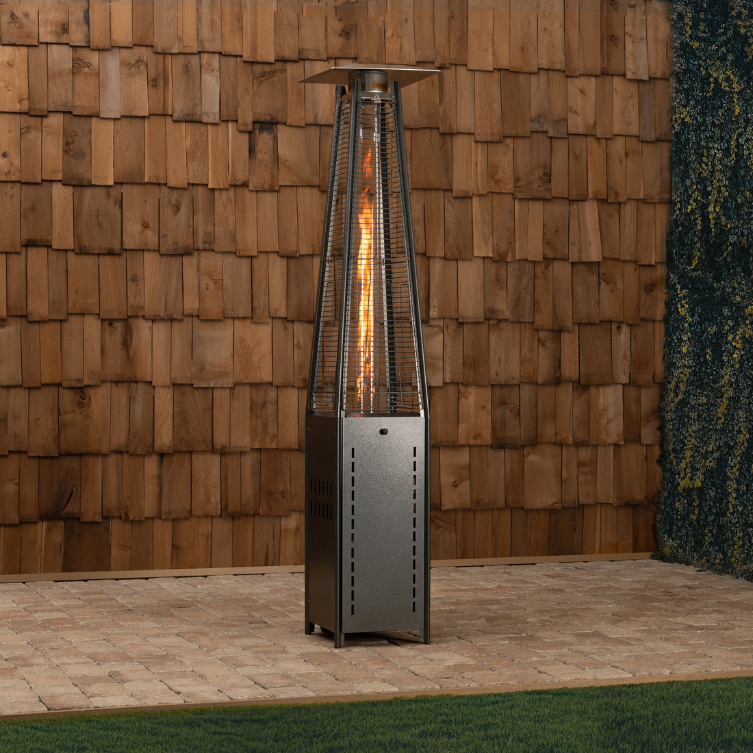 Square Pyramid Flame Patio Heater in Hammered Platinum | 64381