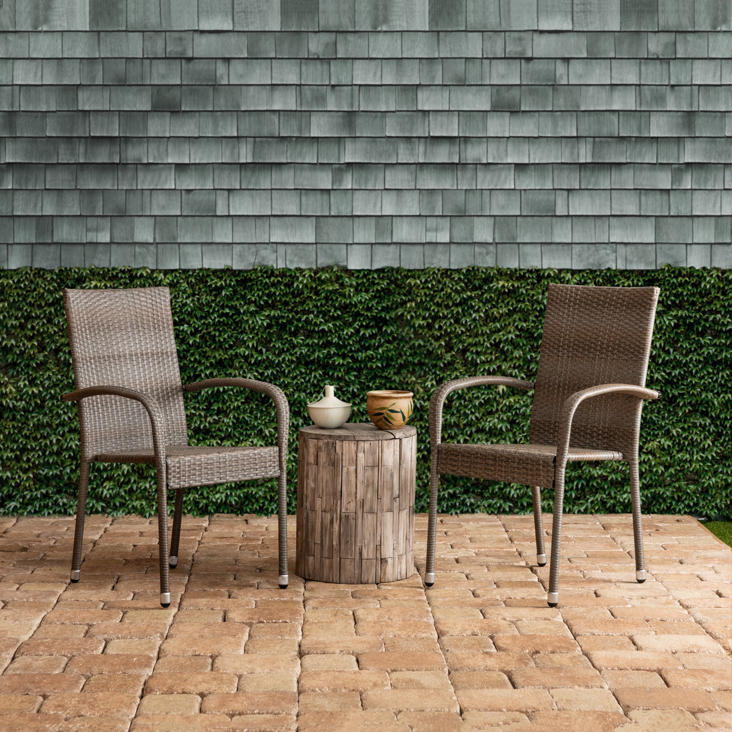 Weathered Gray Morgan Outdoor Wicker Stacking Chair - Set of 2 | 65254