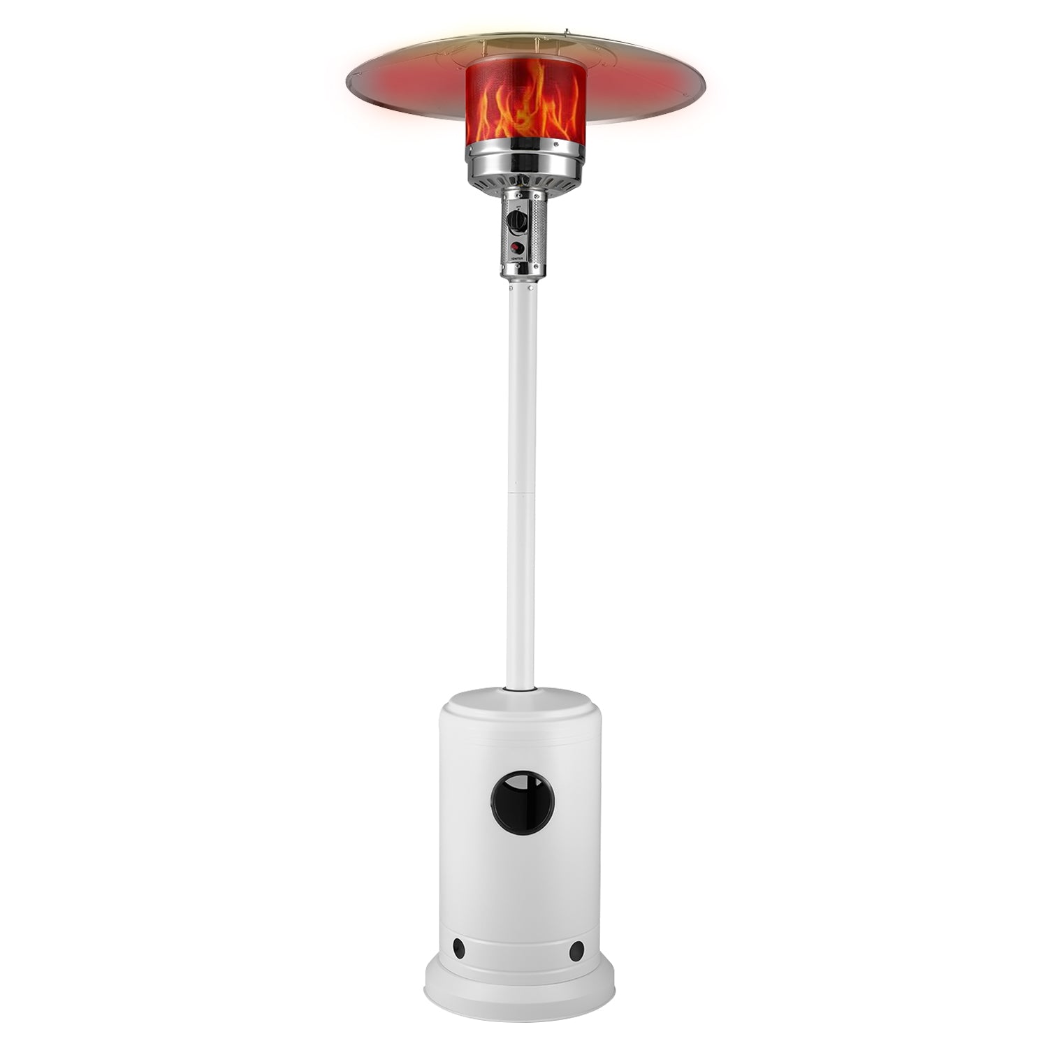 67132 Matte White Finish Patio Heater with Wheels 46,000 BTU Output Electronic Ignition System Portable Outdoor Propane Heater – Matte White