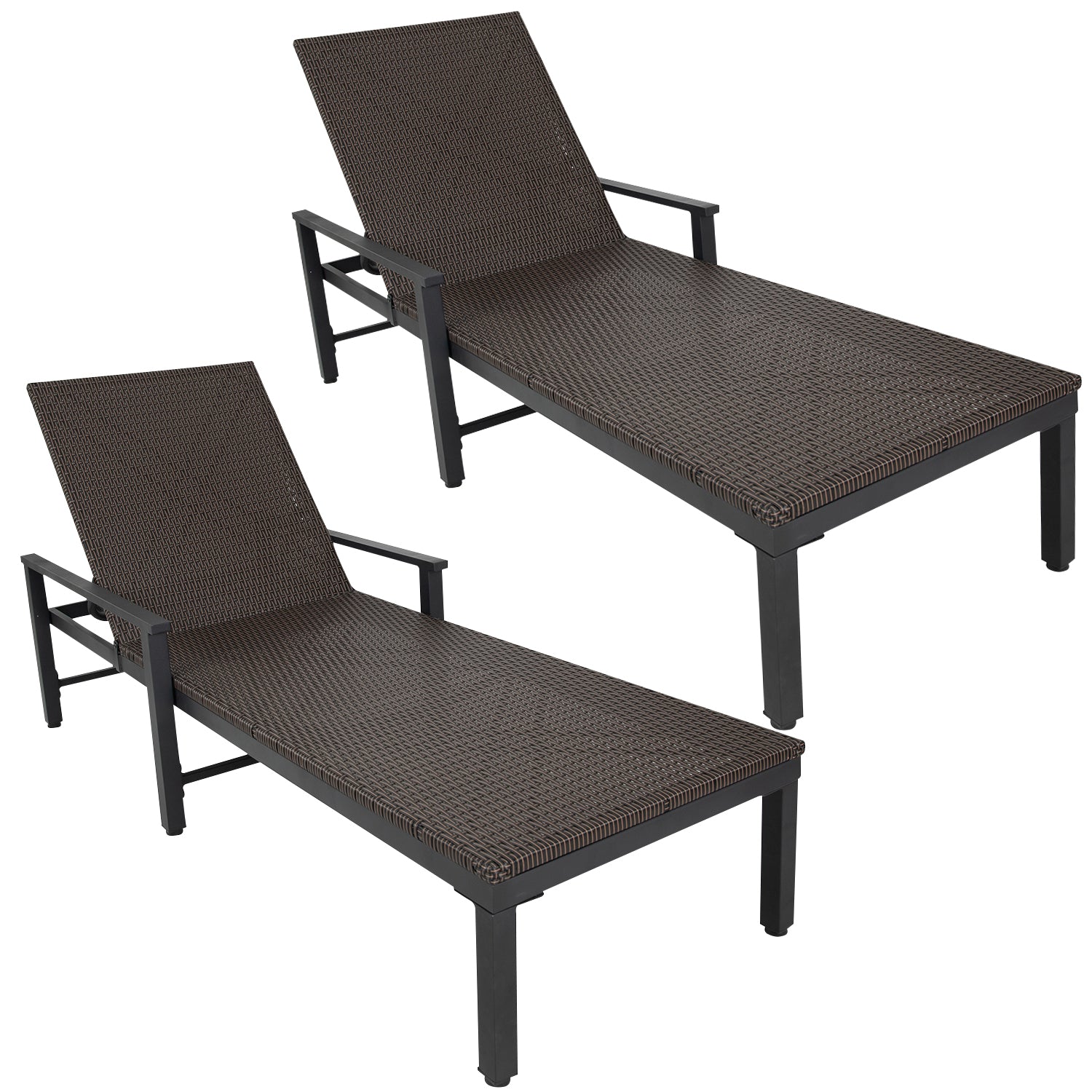 65465 Biscayne Wicker Chaise Set, Woven All Weather Steel Powder Coated Frame Lightweight Indoor Outdoor Porch Backyard Garden Balcony - Set of 2